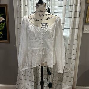 Aerie White Eyelet Blouse with Drawstring Waist